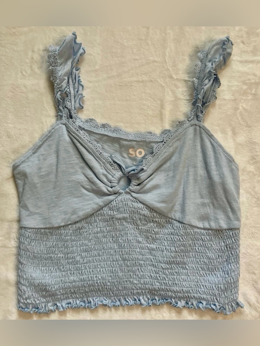 SO Light Blue Lace Trim Cropped Tank